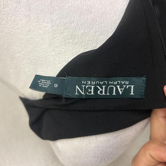 Lauren Ralph Lauren Black Cocktail Dress Size 6 White Panel Cinched Slinky Knee - Picture 5 of 8